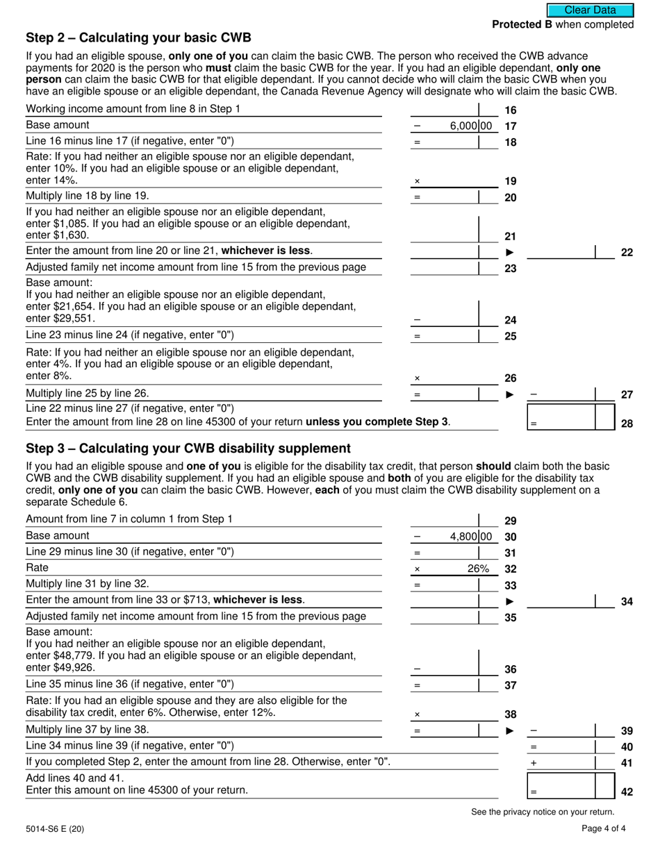 Form 5014-S6 Schedule 6 Canada Workers Benefit - Nunavut - Canada, Page 4