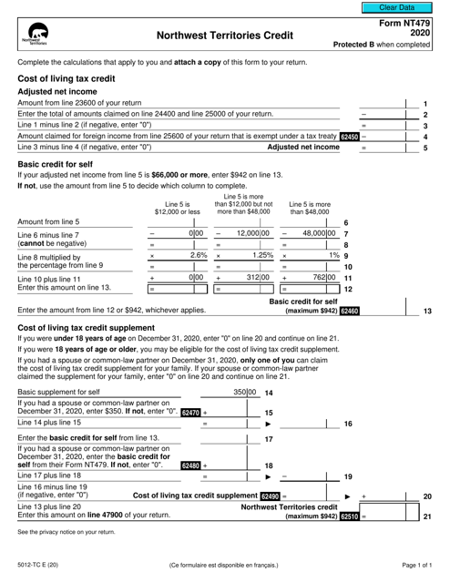 Form 5012-TC (NT479) 2020 Printable Pdf