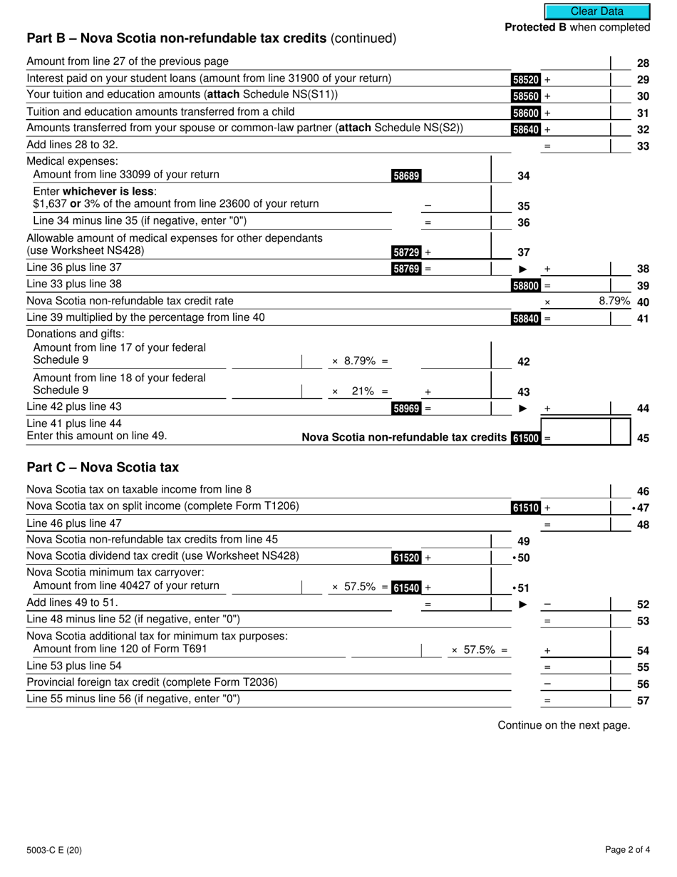 Form 5003-C (NS428) Nova Scotia Tax and Credits - Canada, Page 2