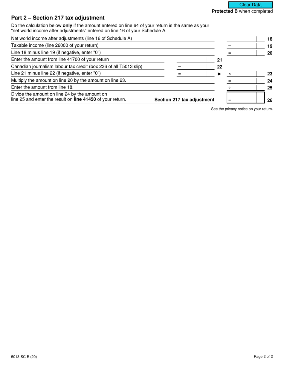 Form 5013-SC Schedule C Electing Under Section 217 of the Income Tax Act - Canada, Page 2