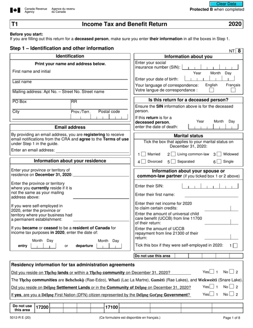 Form 5012-R Income Tax and Benefit Return - Canada, 2020