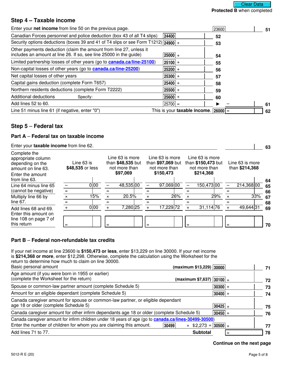 Form 5012-R Income Tax and Benefit Return - Canada, Page 5