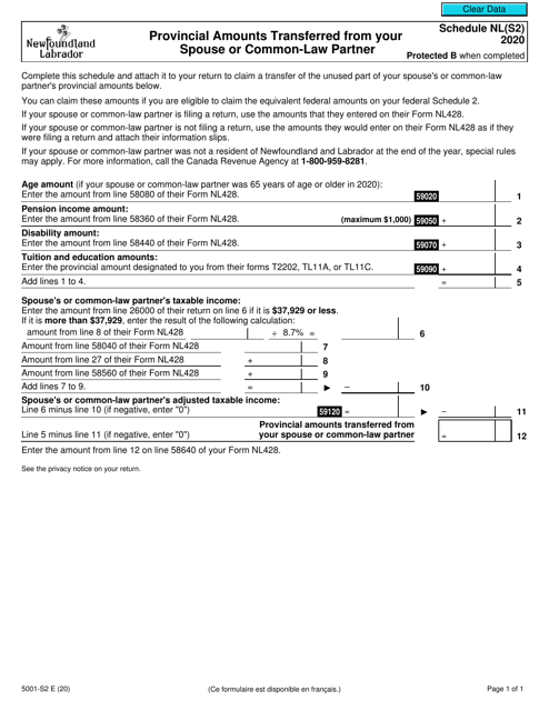 Form 5001-S2 Schedule NL(S2) 2020 Printable Pdf