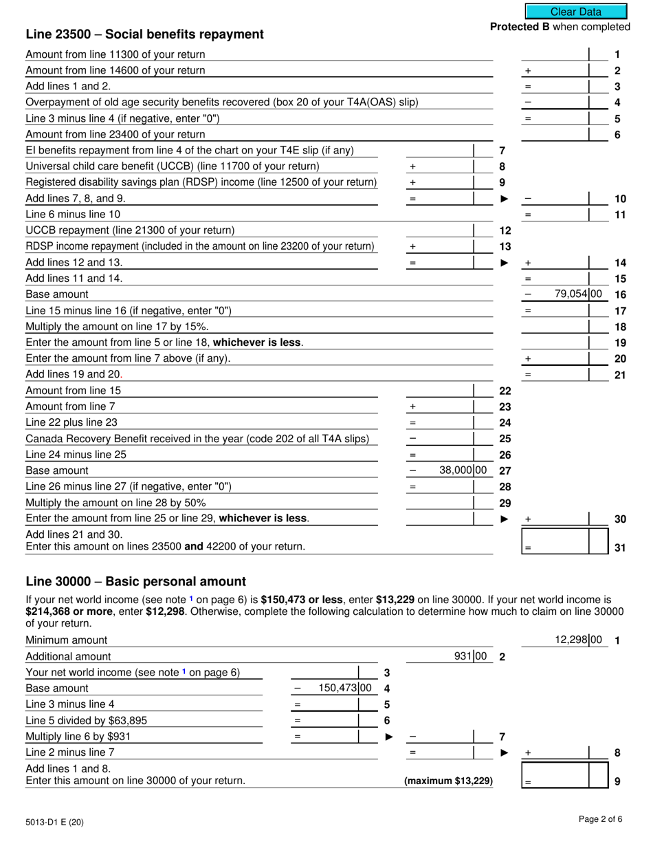 Form 5013-D1 Worksheet for the Return - Canada, Page 2