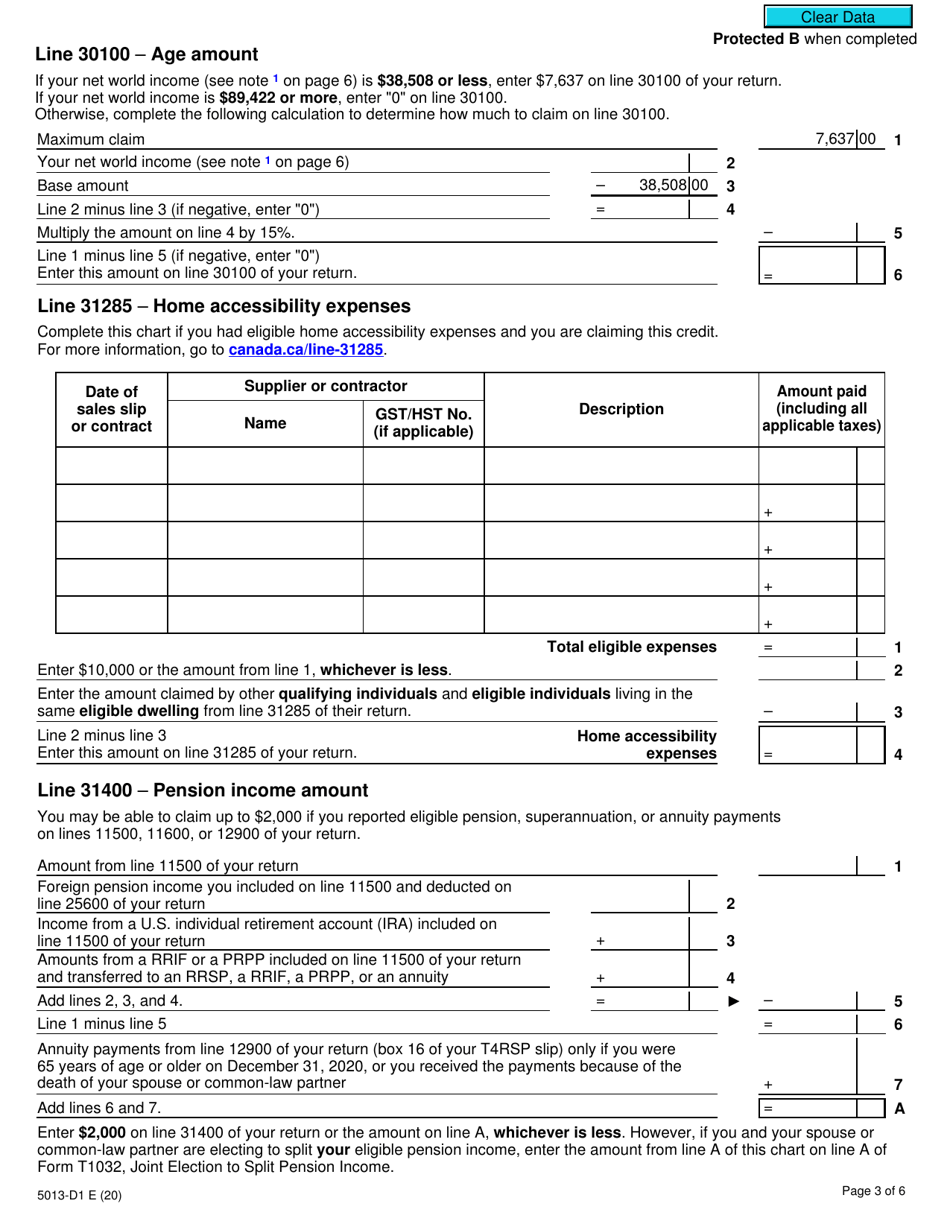 Form 5013-D1 Worksheet for the Return - Canada, Page 3