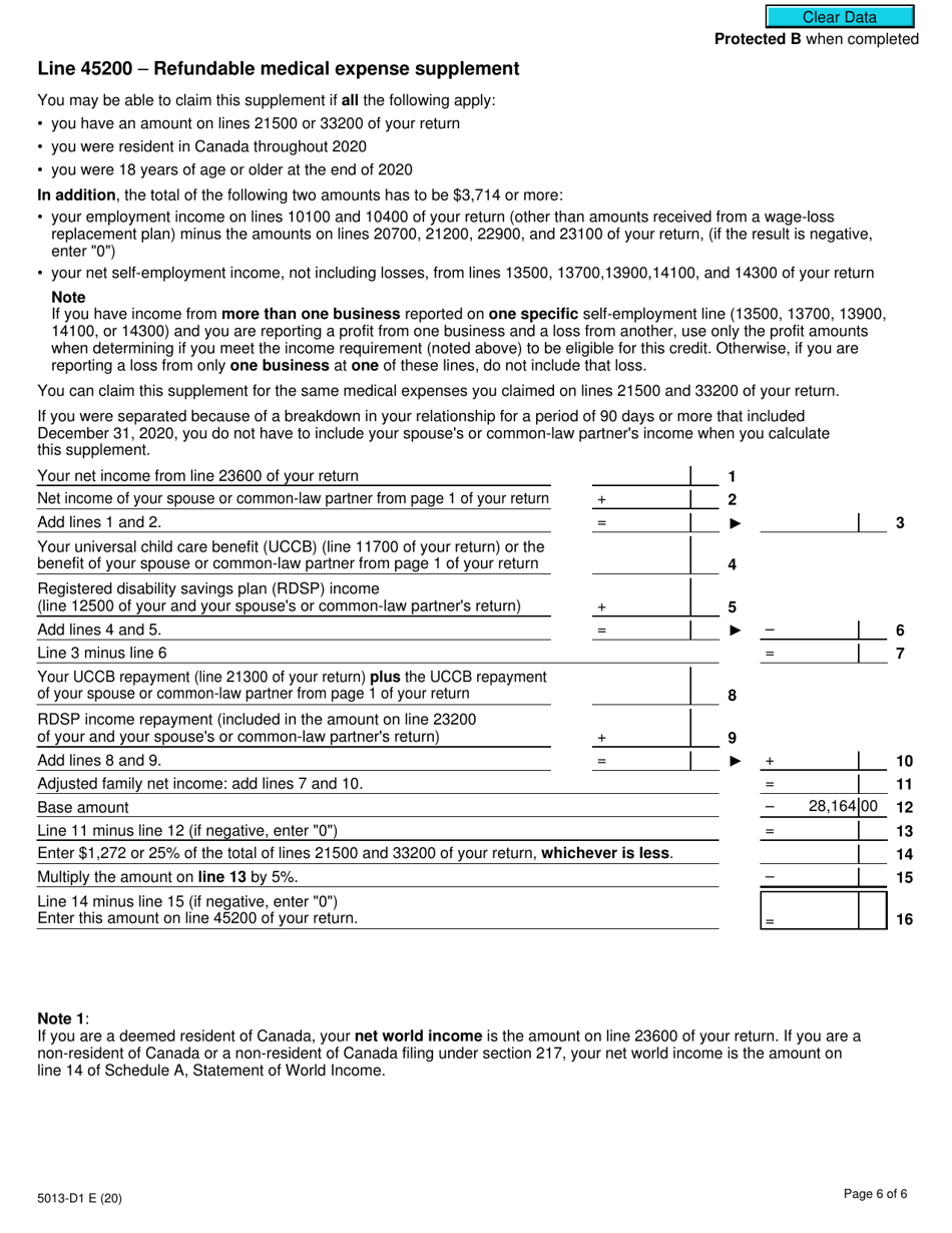 Form 5013-D1 Worksheet for the Return - Canada, Page 6