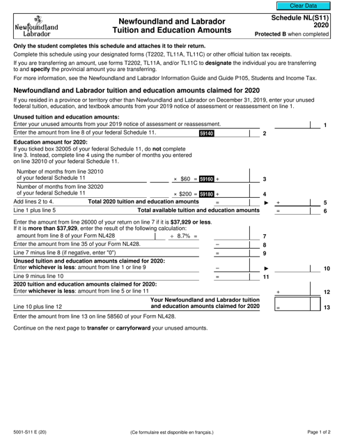 Form 5001-S11 Schedule NL(S11) 2020 Printable Pdf