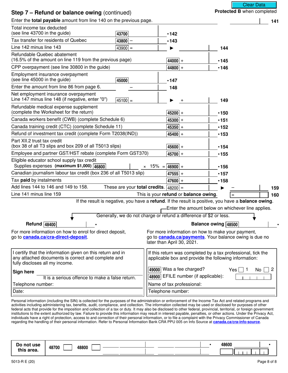 Form 5013-R Income Tax and Benefit Return for Non-residents and Deemed Residents of Canada - Canada, Page 8