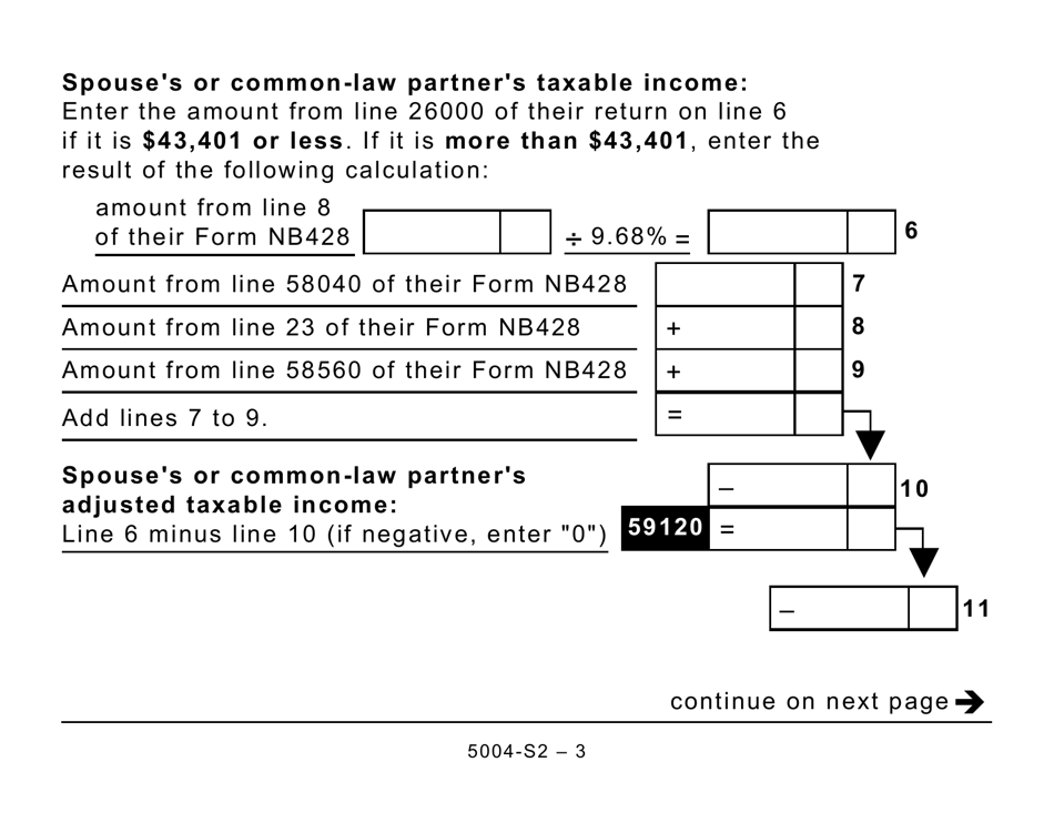 Form 5004-S2 Schedule NB(S2) Provincial Amounts Transferred From Your Spouse or Common-Law Partner - Large Print - Canada, Page 3