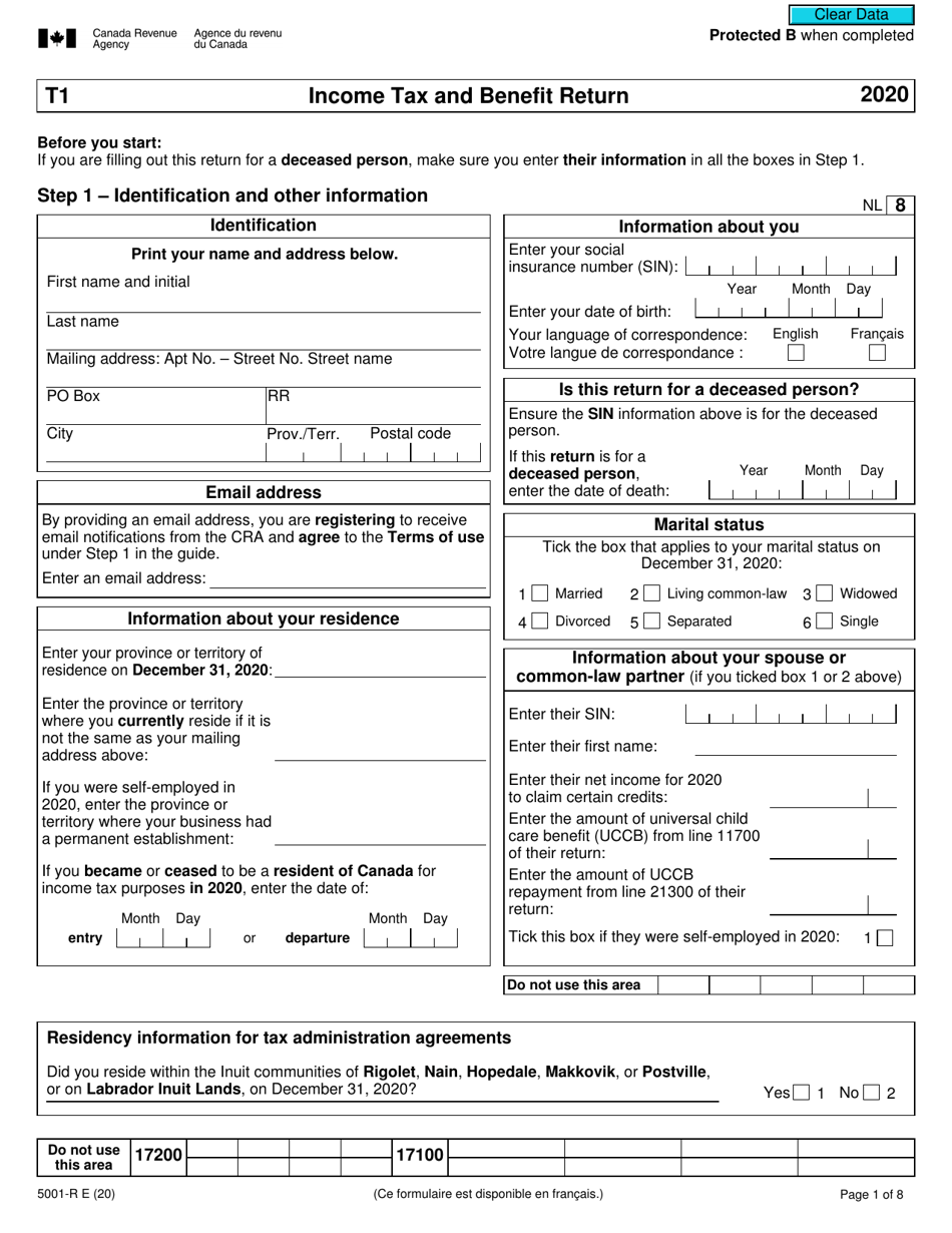 Form 5001-R Income Tax and Benefit Return - Canada, Page 1