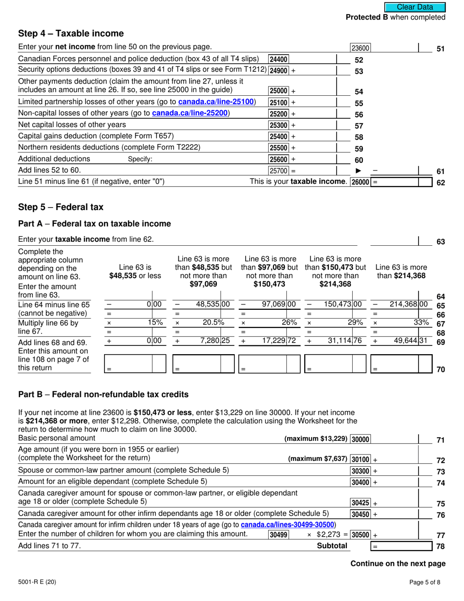 Form 5001-R Income Tax and Benefit Return - Canada, Page 5