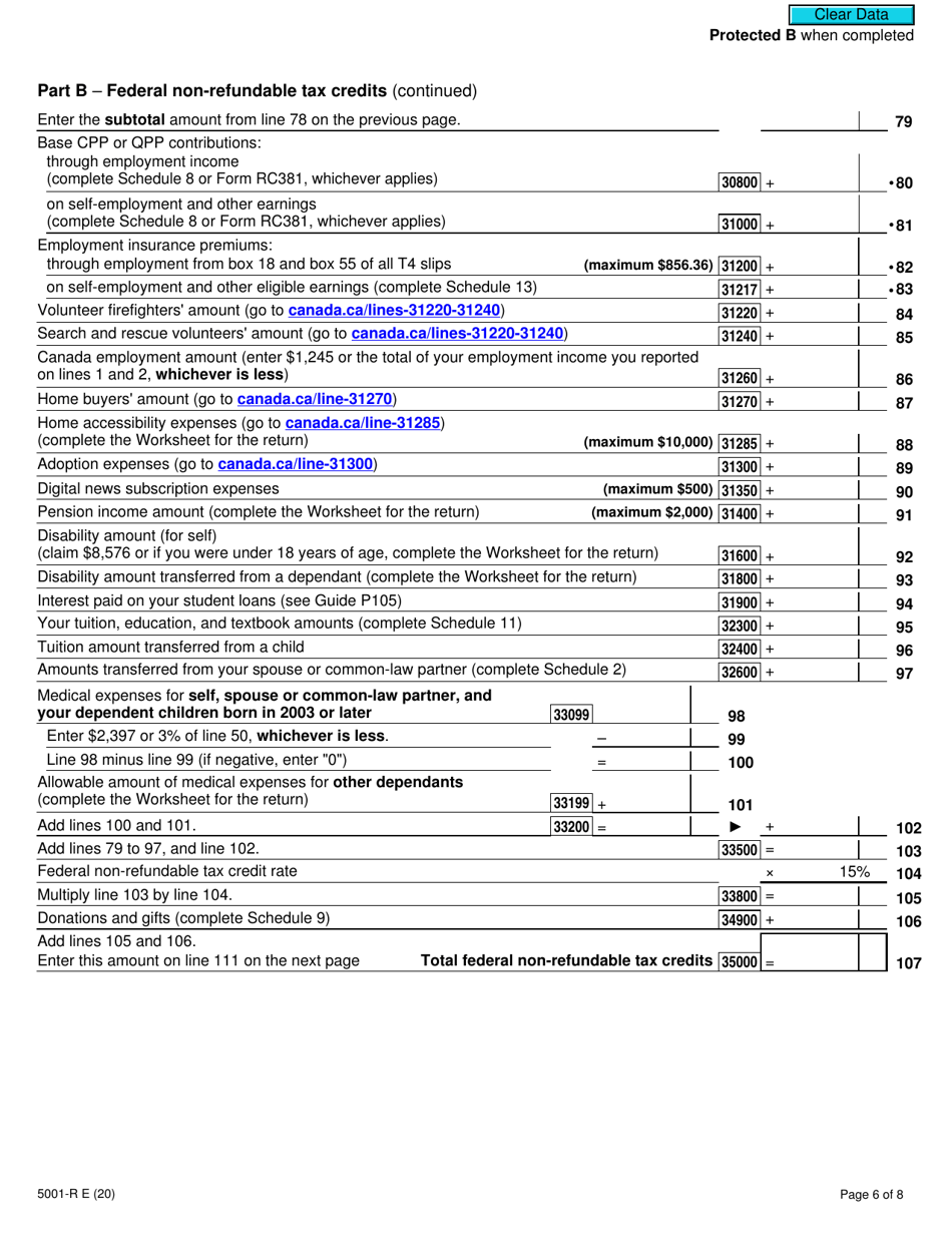 Form 5001-R Income Tax and Benefit Return - Canada, Page 6