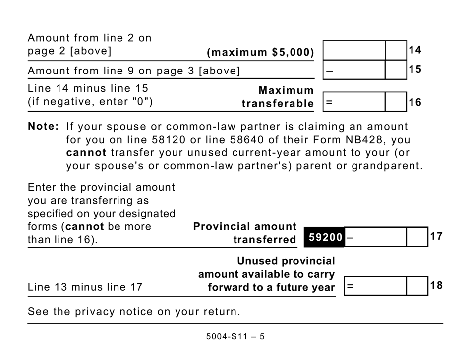 Form 5004-S11 Schedule NB(S11) New Brunswick Tuition and Education Amounts - Large Print - Canada, Page 5