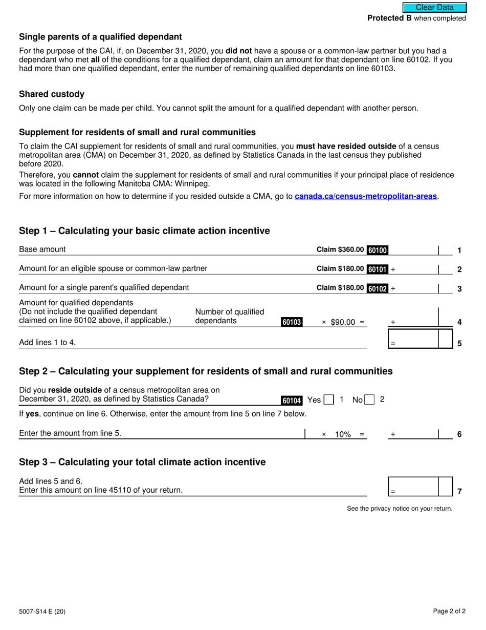 Form 5007-S14 Schedule 14 - 2020 - Fill Out, Sign Online and Download ...