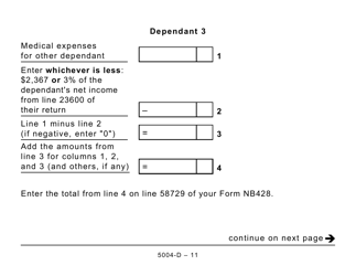 Form 5004-D Worksheet NB428 New Brunswick - Large Print - Canada, Page 11