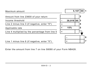 Form 5004-D Worksheet NB428 New Brunswick - Large Print - Canada, Page 2