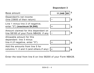 Form 5004-D Worksheet NB428 New Brunswick - Large Print - Canada, Page 4