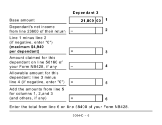 Form 5004-D Worksheet NB428 New Brunswick - Large Print - Canada, Page 6