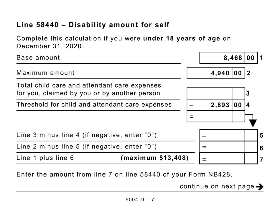 Form 5004-D Worksheet NB428 New Brunswick - Large Print - Canada, Page 7