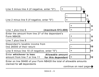 Form 5004-D Worksheet NB428 New Brunswick - Large Print - Canada, Page 9