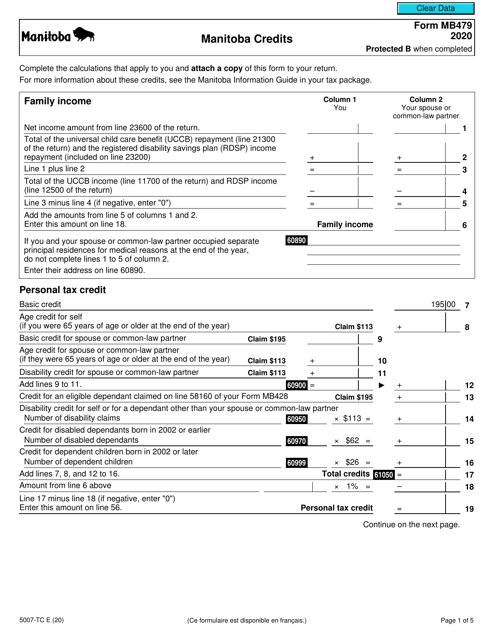 Form 5007-TC (MB479) 2020 Printable Pdf