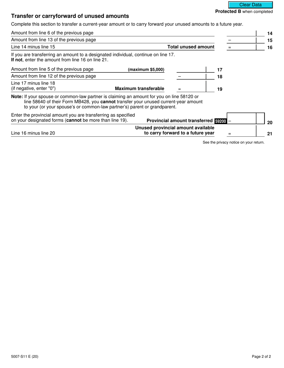 Form 5007-S11 Schedule MB(S11) Manitoba Tuition and Education Amounts - Canada, Page 2