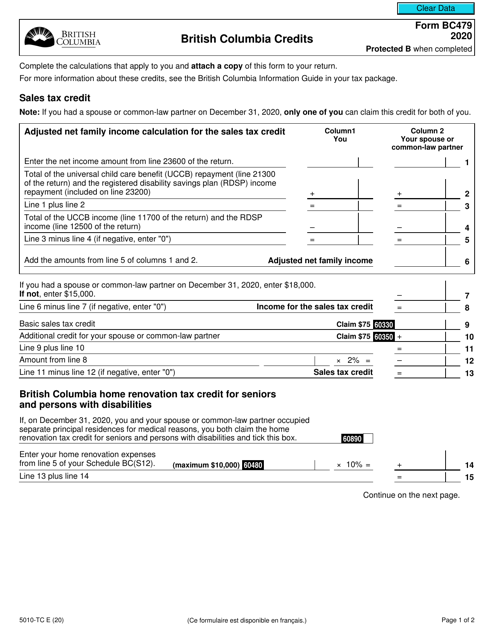 Form 5010-TC (BC479) 2020 Printable Pdf