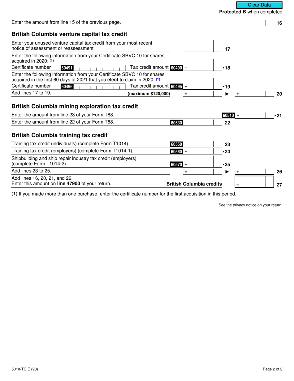 Form 5010-TC (BC479) British Columbia Credits - Canada, Page 2
