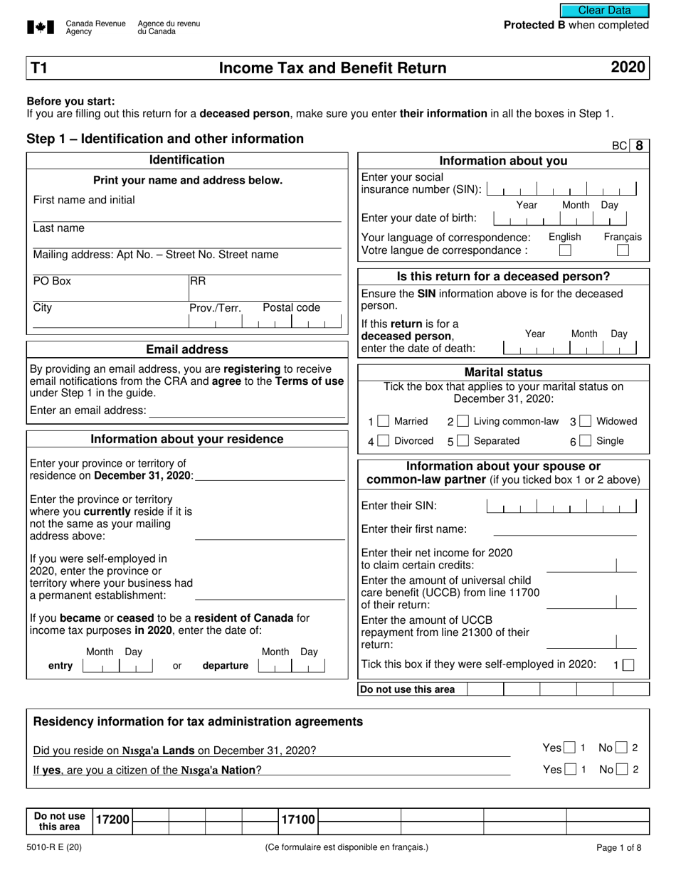 Form 5010-R Income Tax and Benefit Return - Canada, Page 1