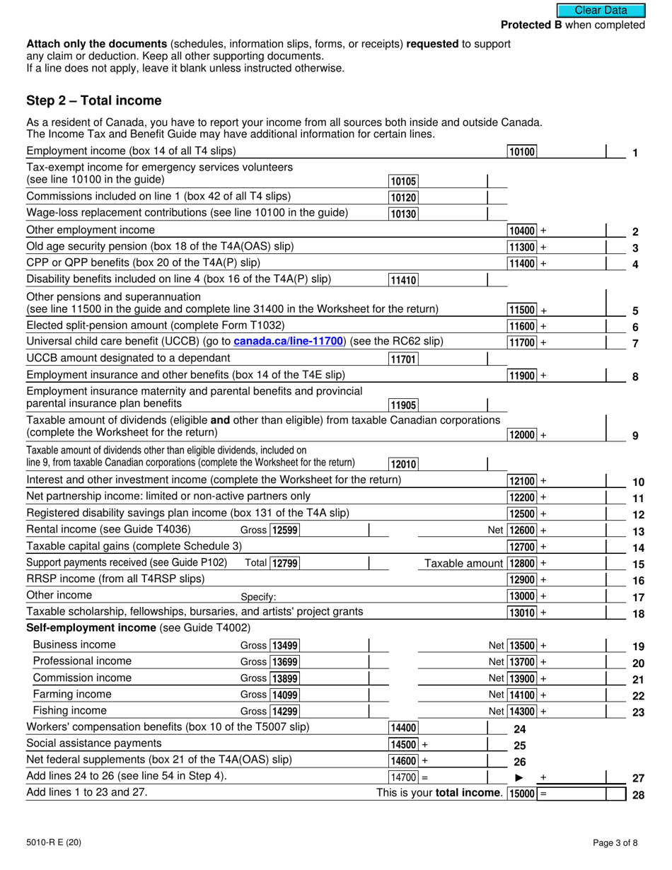 Form 5010-R Income Tax and Benefit Return - Canada, Page 3