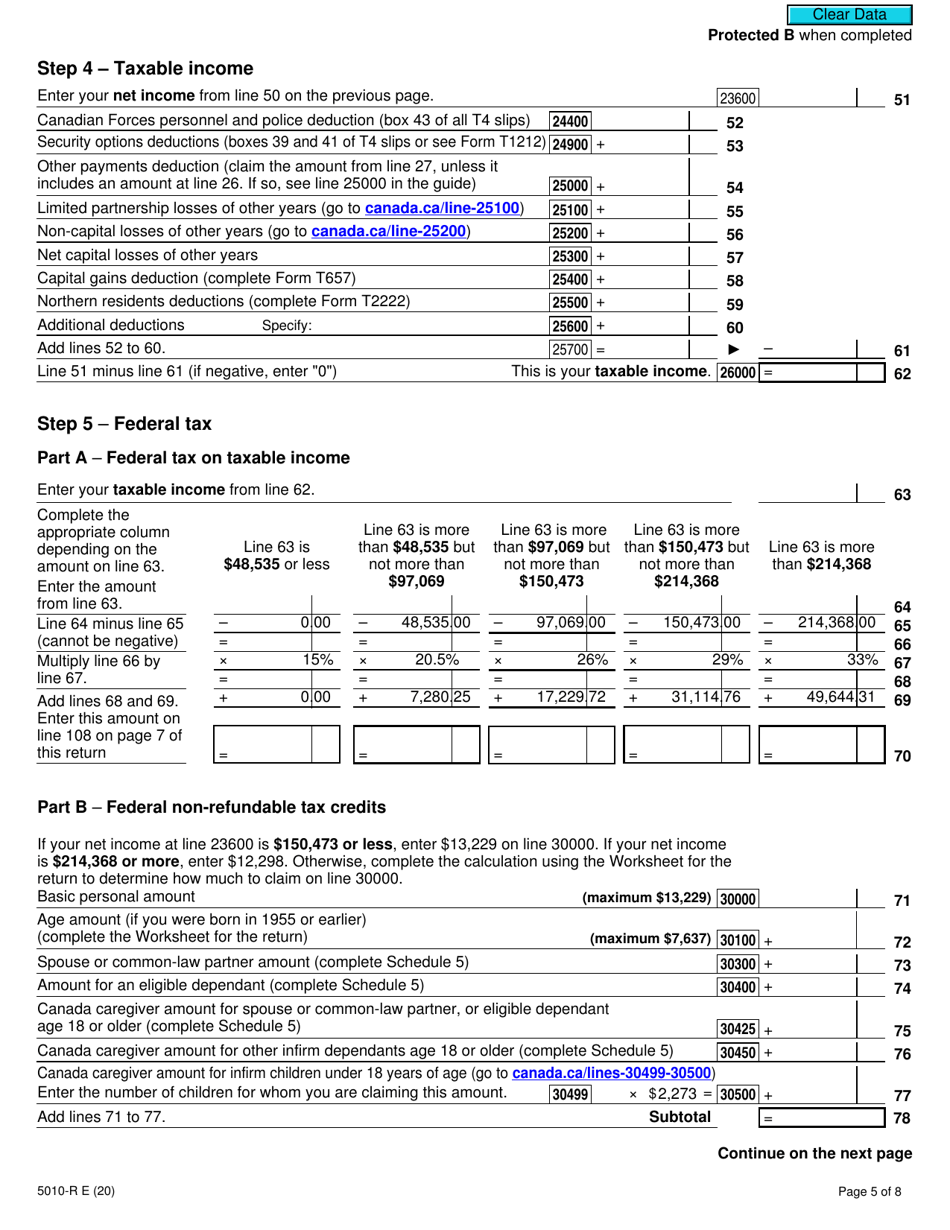 Form 5010-R Income Tax and Benefit Return - Canada, Page 5