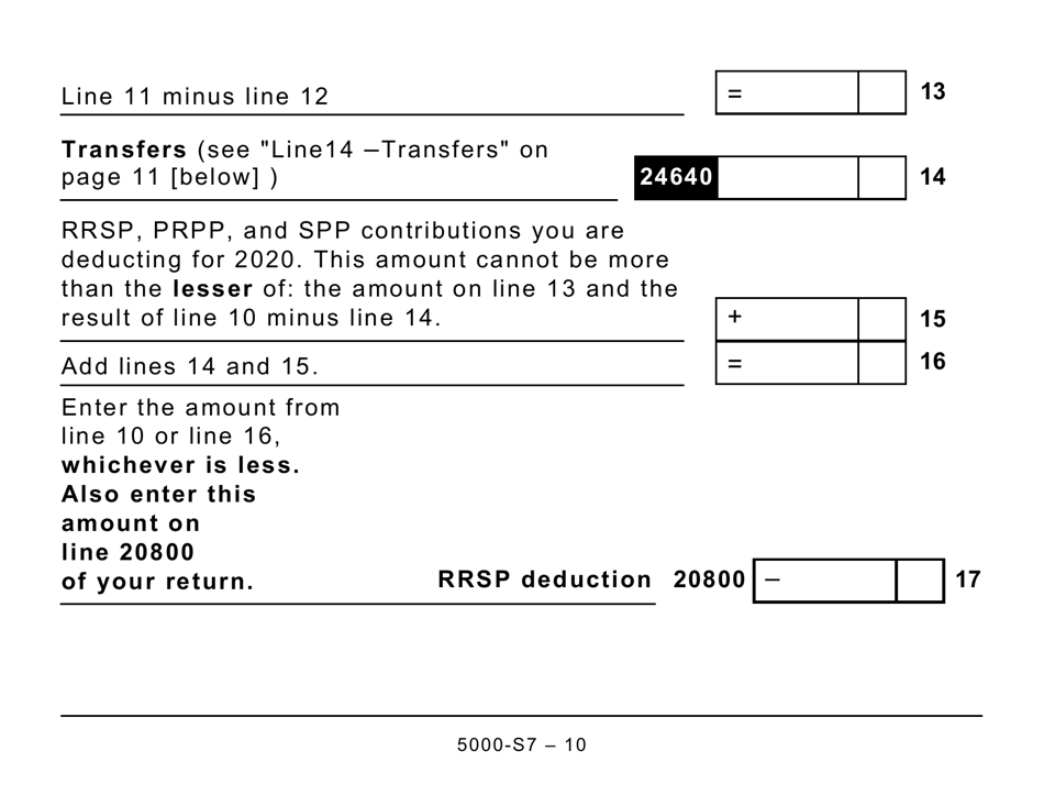 Form 5000-S7 Schedule 7 Rrsp, Prpp, and Spp Unused Contributions, Transfers, and Hbp or LLP Activities - Large Print - Canada, Page 10