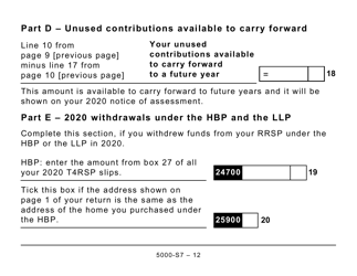 Form 5000-S7 Schedule 7 Rrsp, Prpp, and Spp Unused Contributions, Transfers, and Hbp or LLP Activities - Large Print - Canada, Page 12