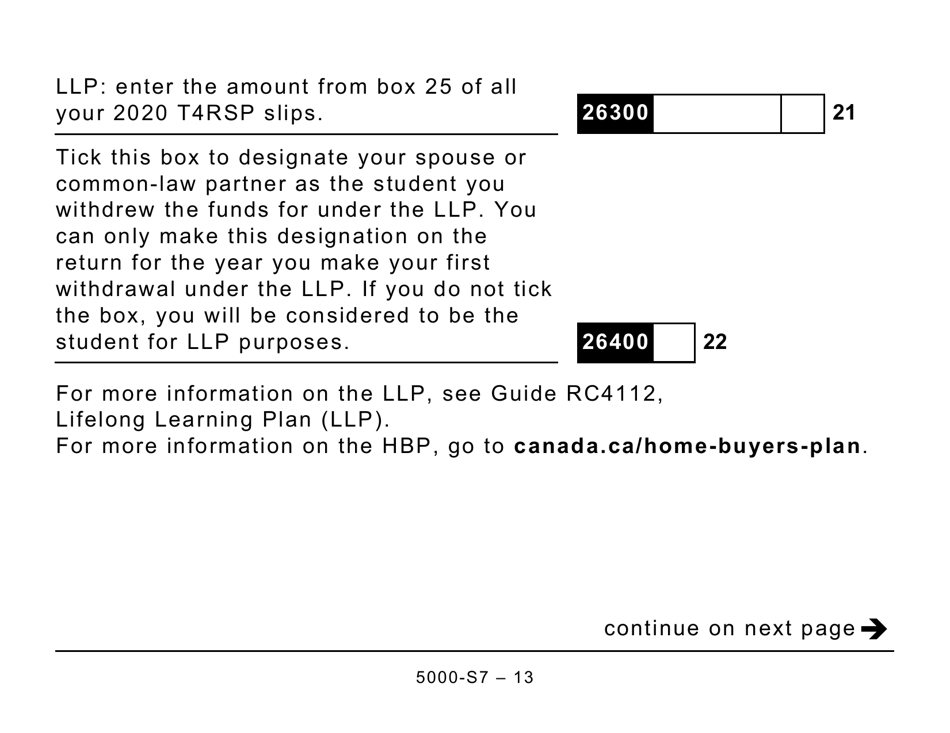 Form 5000-S7 Schedule 7 Rrsp, Prpp, and Spp Unused Contributions, Transfers, and Hbp or LLP Activities - Large Print - Canada, Page 13