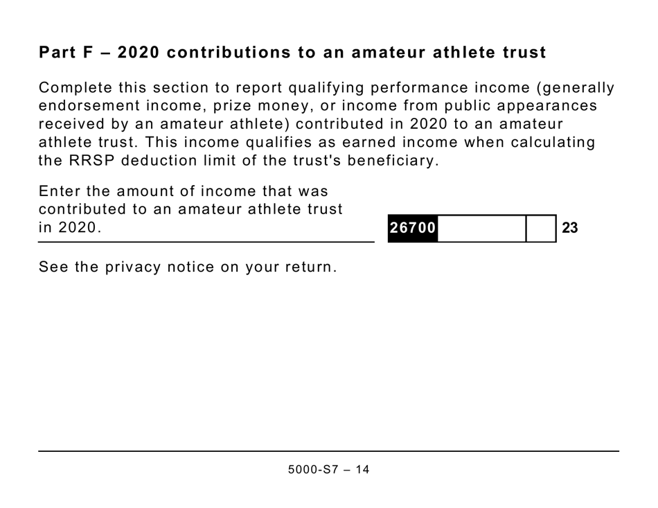 Form 5000-S7 Schedule 7 Rrsp, Prpp, and Spp Unused Contributions, Transfers, and Hbp or LLP Activities - Large Print - Canada, Page 14