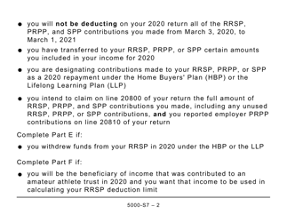 Form 5000-S7 Schedule 7 Rrsp, Prpp, and Spp Unused Contributions, Transfers, and Hbp or LLP Activities - Large Print - Canada, Page 2