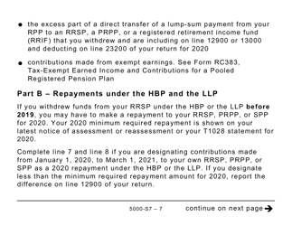 Form 5000-S7 Schedule 7 Rrsp, Prpp, and Spp Unused Contributions, Transfers, and Hbp or LLP Activities - Large Print - Canada, Page 7