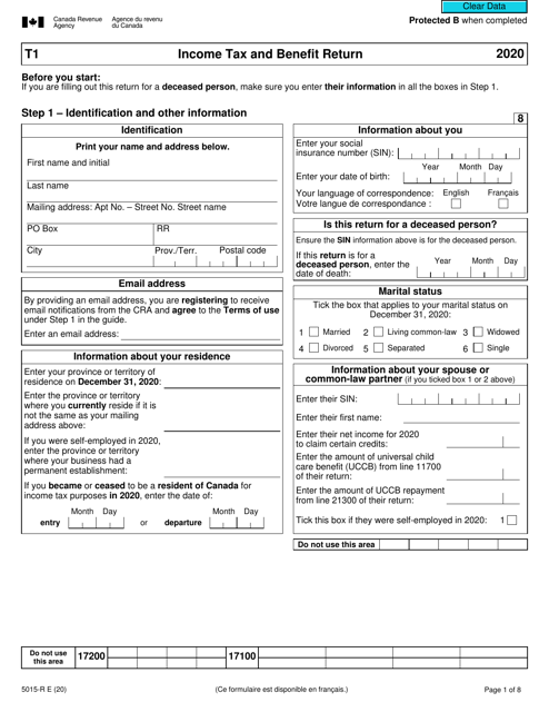 Form 5015-R Income Tax and Benefit Return - Canada, 2020