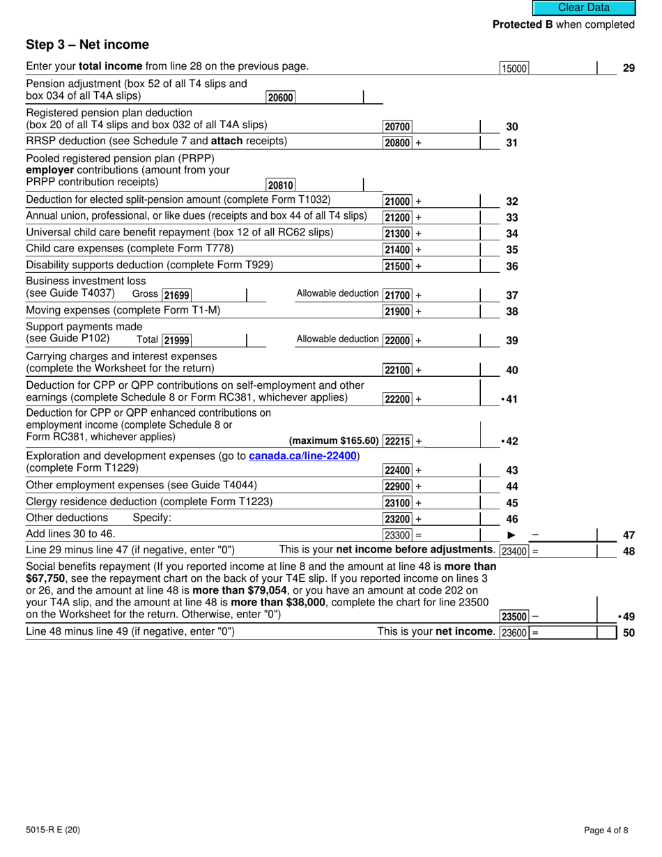 Form 5015-R Income Tax and Benefit Return - Canada, Page 4