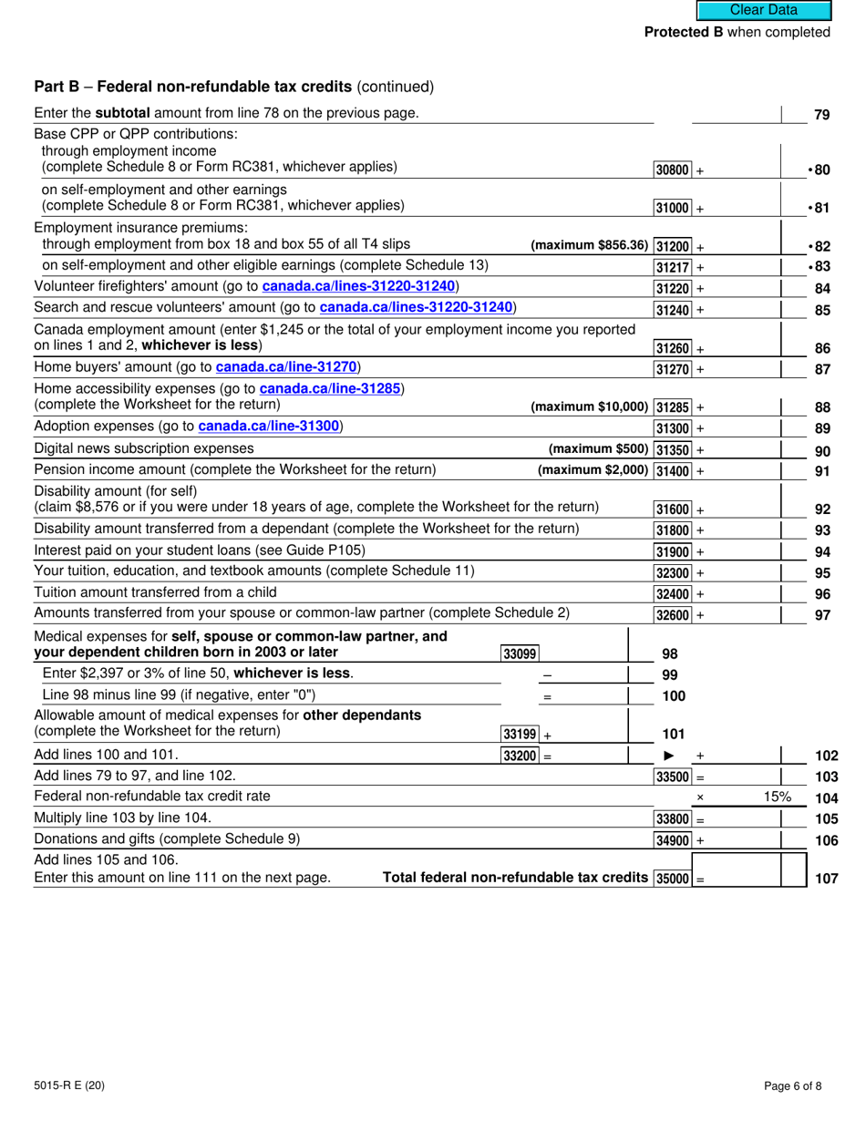 Form 5015-R Income Tax and Benefit Return - Canada, Page 6