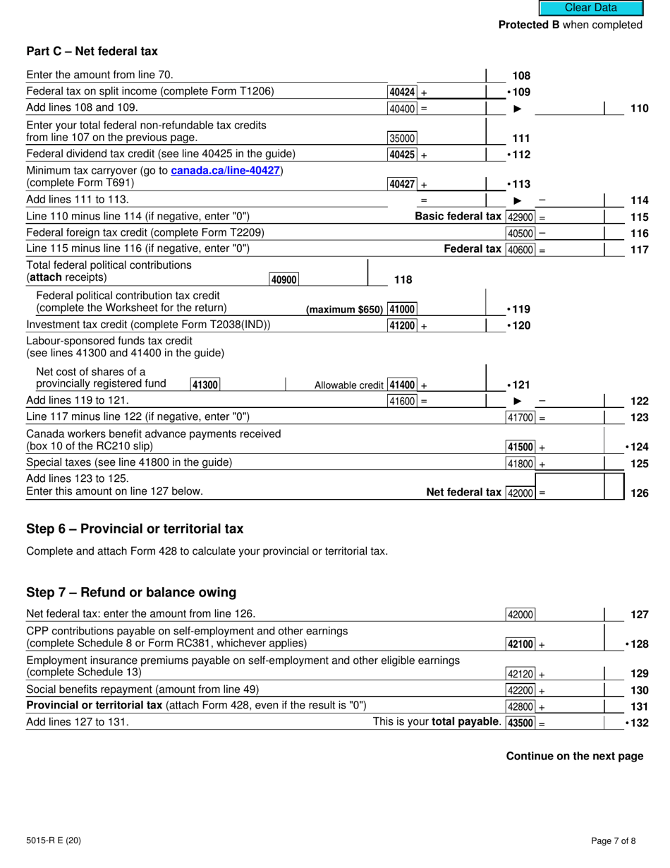 Form 5015-R Income Tax and Benefit Return - Canada, Page 7