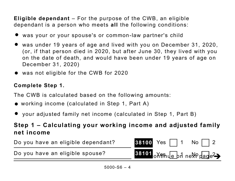 Form 5000-S6 Schedule 6 Canada Workers Benefit - Large Print - Canada, Page 4