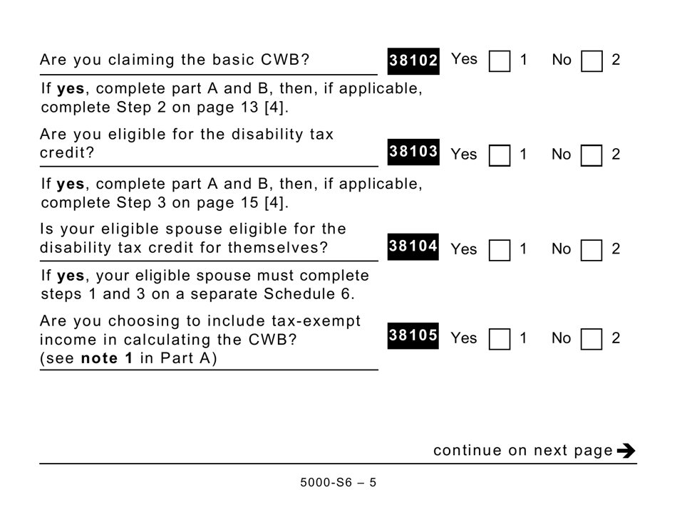 Form 5000-S6 Schedule 6 Canada Workers Benefit - Large Print - Canada, Page 5