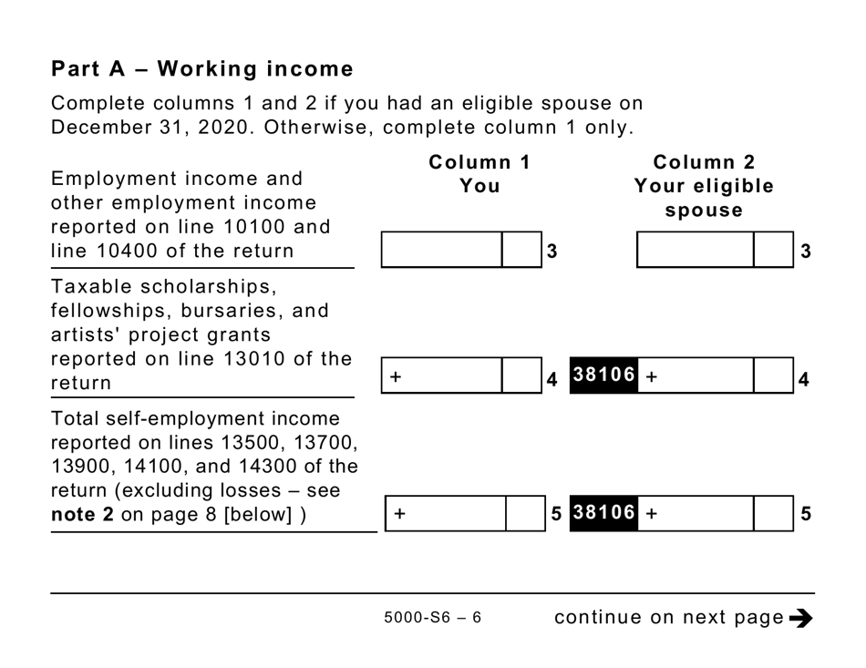 Form 5000-S6 Schedule 6 Canada Workers Benefit - Large Print - Canada, Page 6
