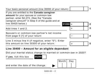 Form 5000-S5 Schedule 5 Amounts for Spouse or Common-Law Partner and Dependants - Large Print - Canada, Page 2