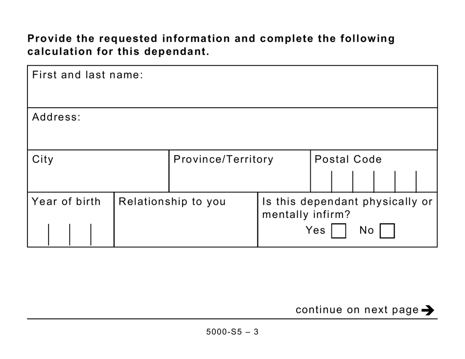 Form 5000-S5 Schedule 5 Amounts for Spouse or Common-Law Partner and Dependants - Large Print - Canada, Page 3