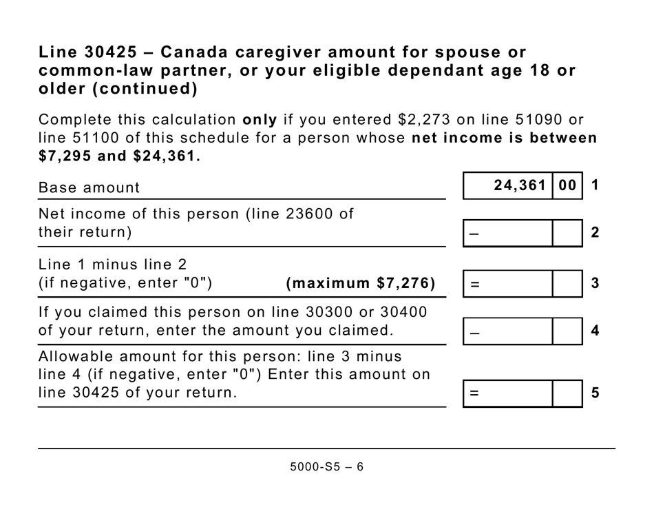 Form 5000-S5 Schedule 5 Amounts for Spouse or Common-Law Partner and Dependants - Large Print - Canada, Page 6
