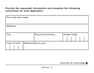 Form 5000-S5 Schedule 5 Amounts for Spouse or Common-Law Partner and Dependants - Large Print - Canada, Page 9