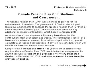 Document preview: Form 5000-S8 Schedule 8 Canada Pension Plan Contributions and Overpayment (Large Print) - Canada, 2020