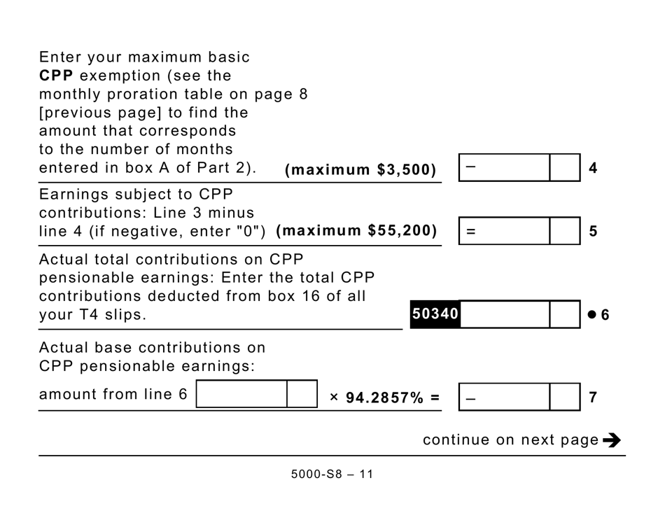 Form 5000-S8 Schedule 8 Canada Pension Plan Contributions and Overpayment (Large Print) - Canada, Page 11